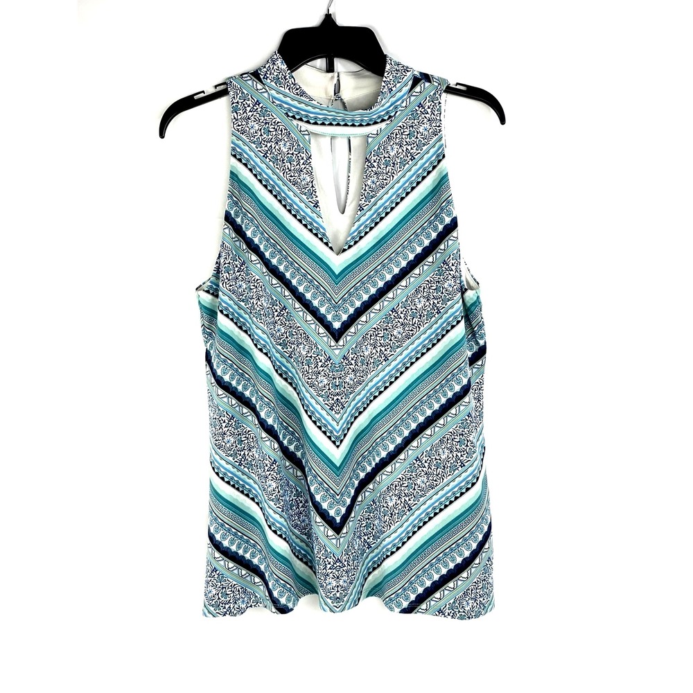 White House Black Market Halter Top Shirt Women's M Lined Stretch Blue Blouse